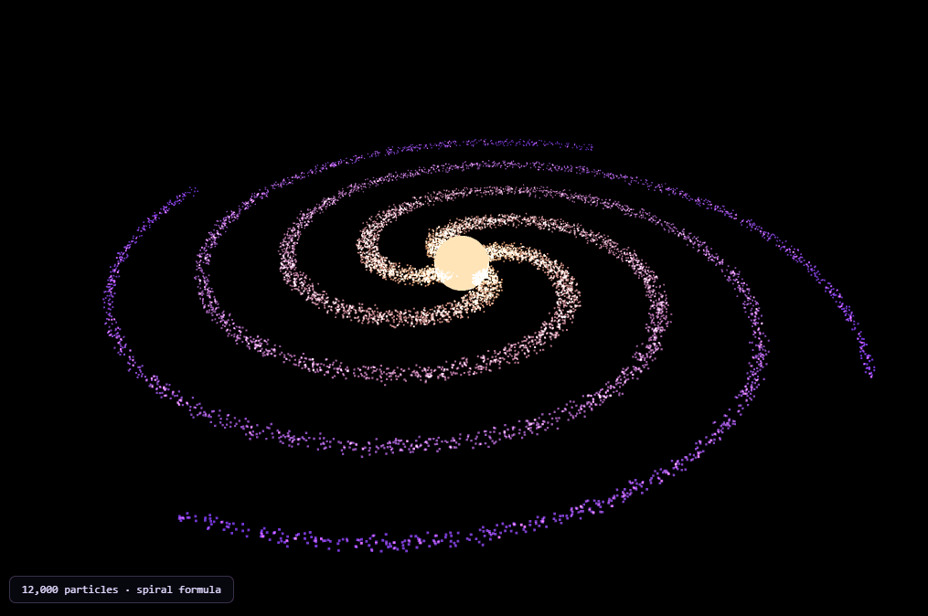 Screenshot of the Three.js Galaxy Spiral snippet rendered live