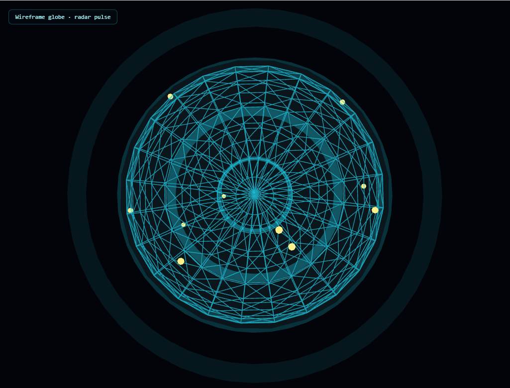 Screenshot of the Three.js Holographic Globe snippet rendered live