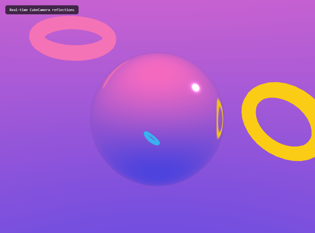Screenshot of the Three.js Liquid Metal Sphere snippet rendered live