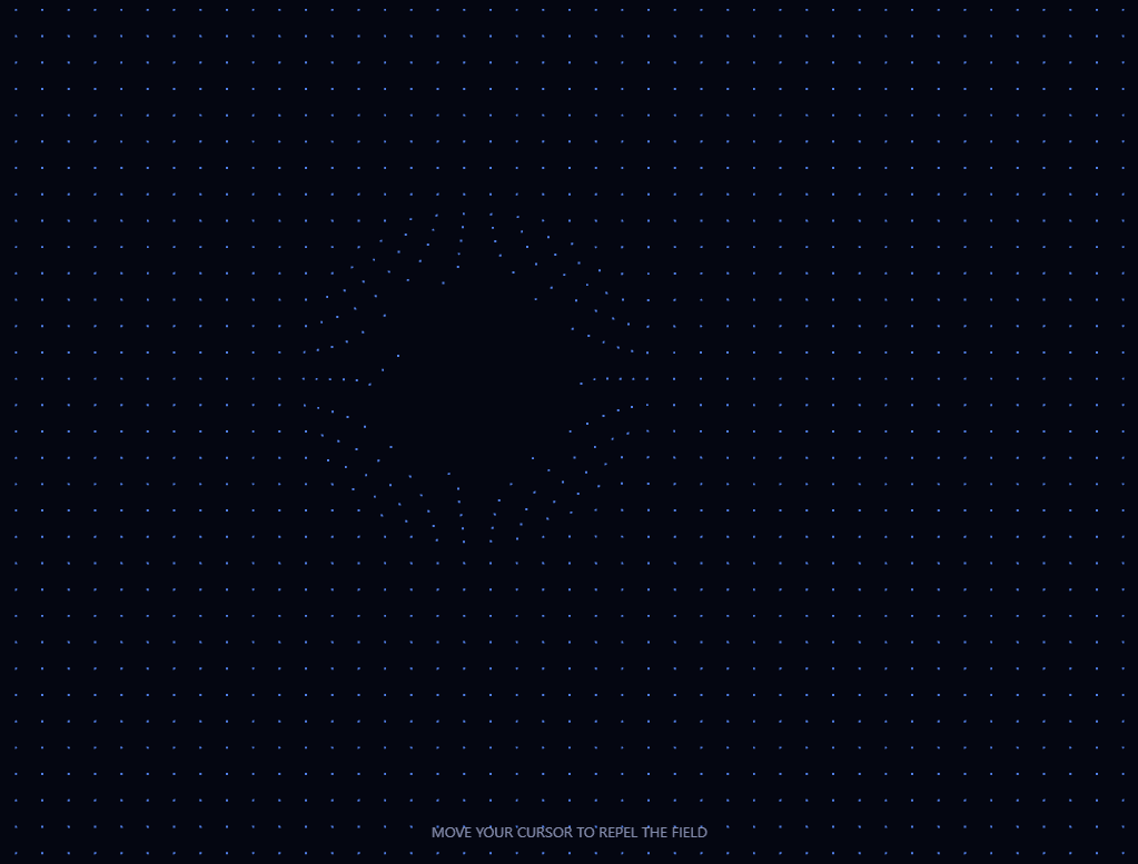 Screenshot of the Three.js Magnetic Particles snippet rendered live