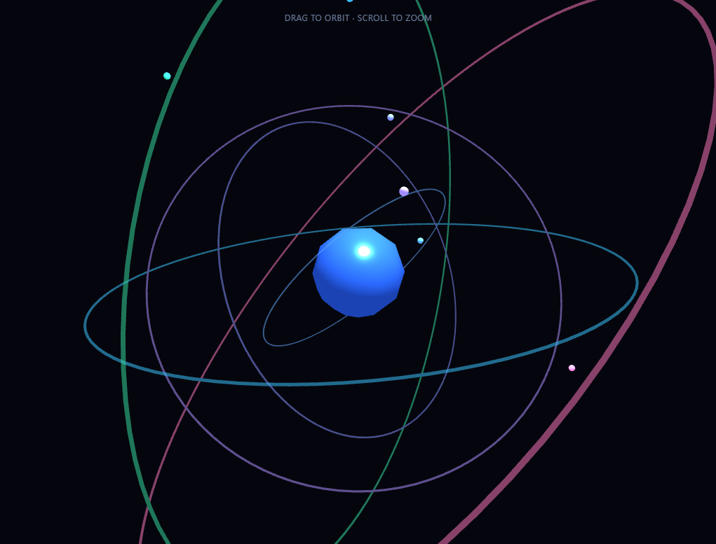 Screenshot of the Three.js Orbit Rings snippet rendered live
