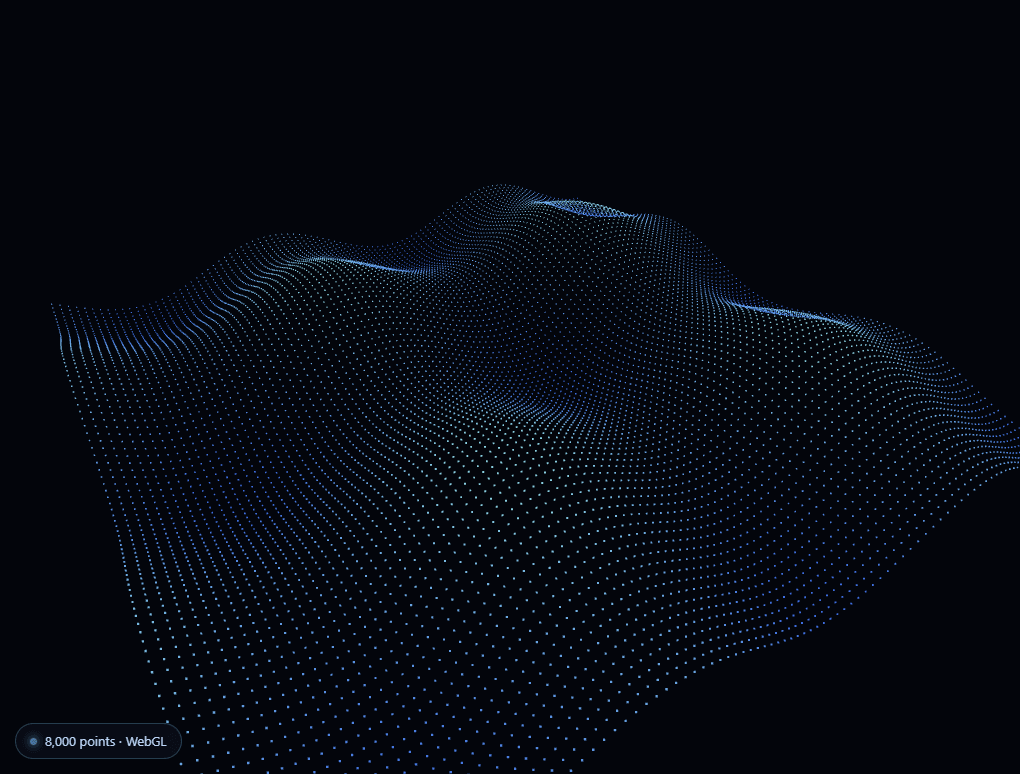 Screenshot of the Three.js Particle Wave snippet rendered live