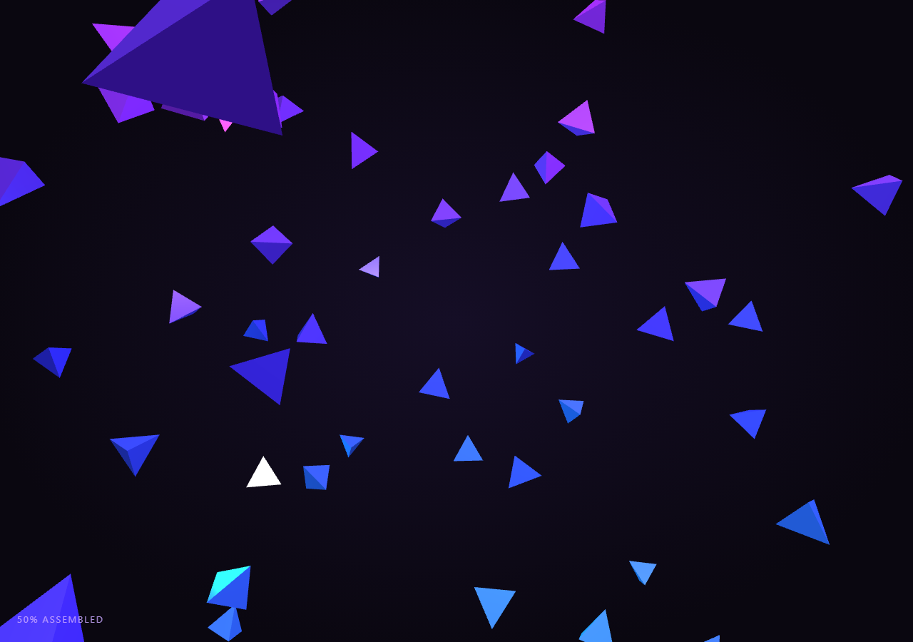Screenshot of the Three.js Scroll Shatter & Assemble snippet rendered live