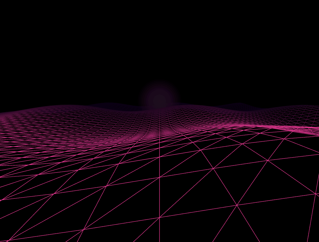 Screenshot of the Three.js Synthwave Terrain snippet rendered live