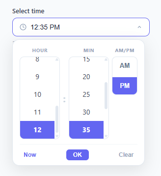 Screenshot of the Time Picker snippet rendered live