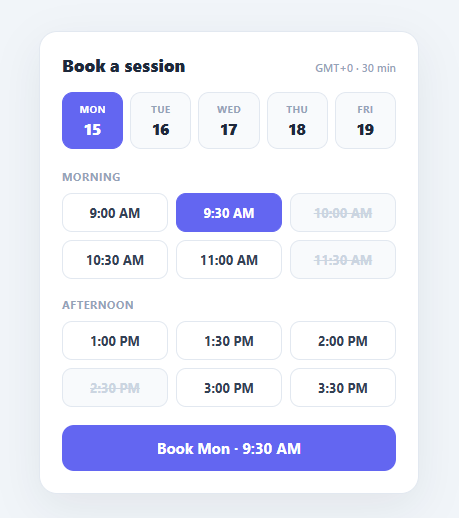 Screenshot of the Time Slot Picker snippet rendered live