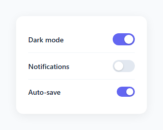 Screenshot of the Toggle Switch snippet rendered live