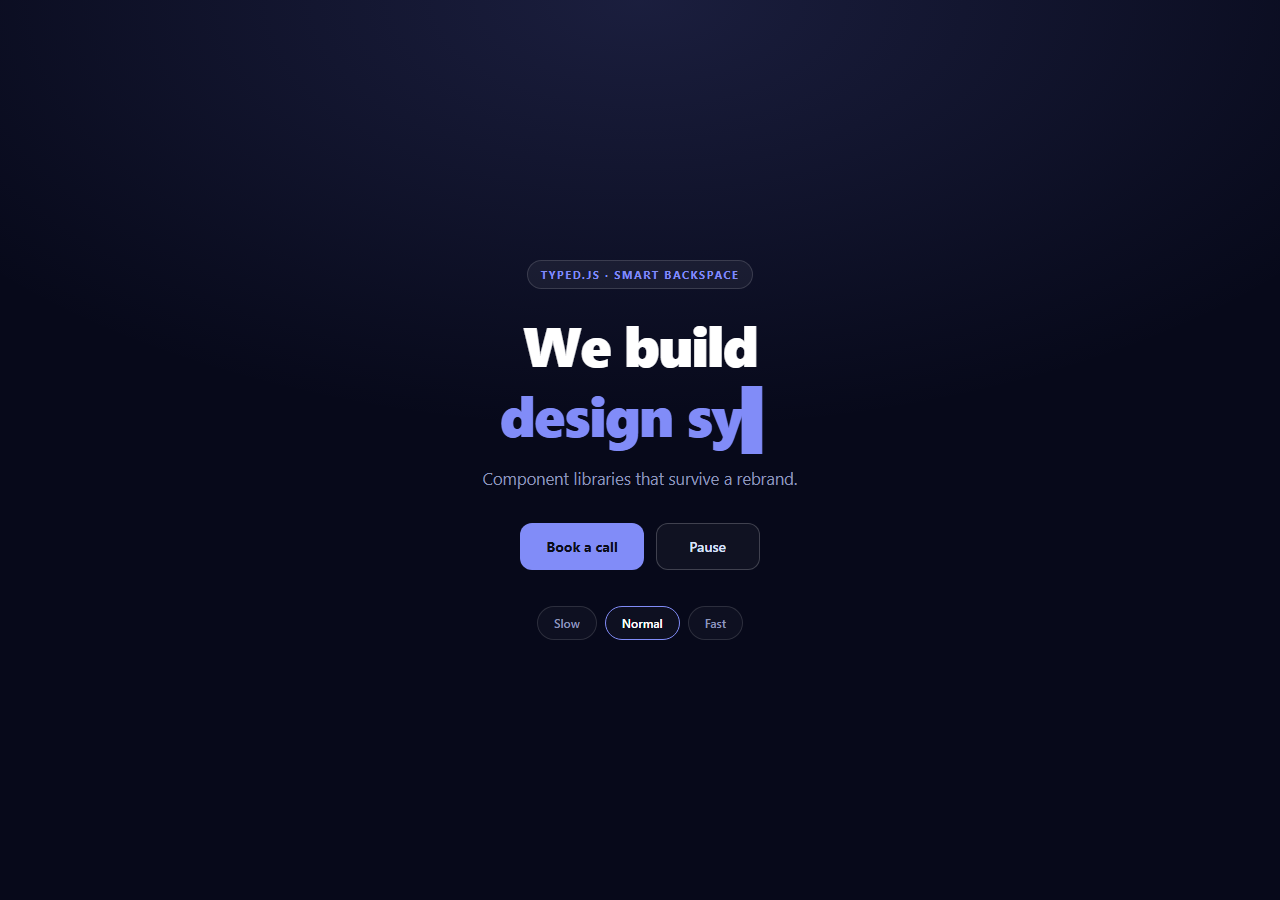 Screenshot of the Typed.js Rotating Headline snippet rendered live