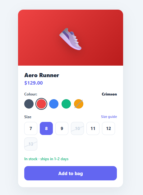 Screenshot of the Product Variant Selector snippet rendered live