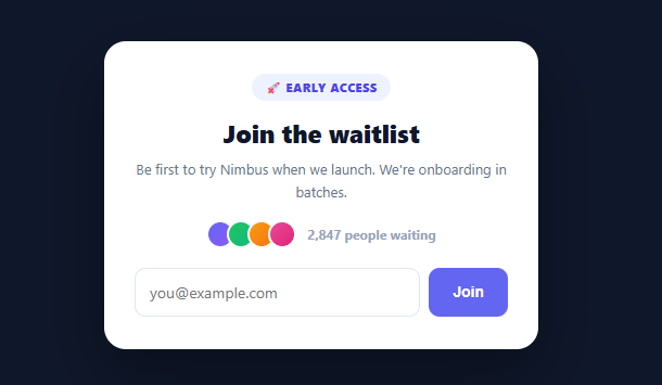 Screenshot of the Waitlist Signup snippet rendered live