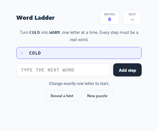 Screenshot of the Word Ladder Game snippet rendered live